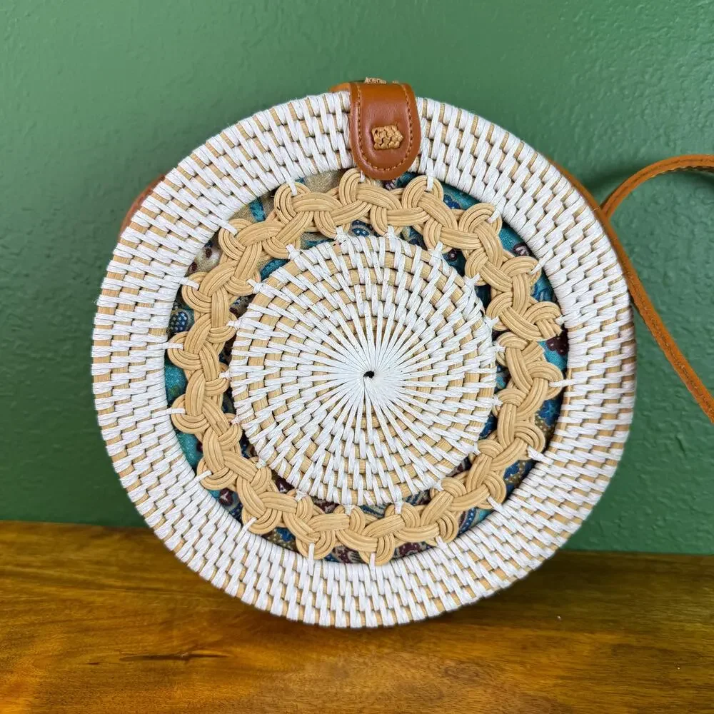Vintage Round Rattan Bag Bali Boho Crossbody